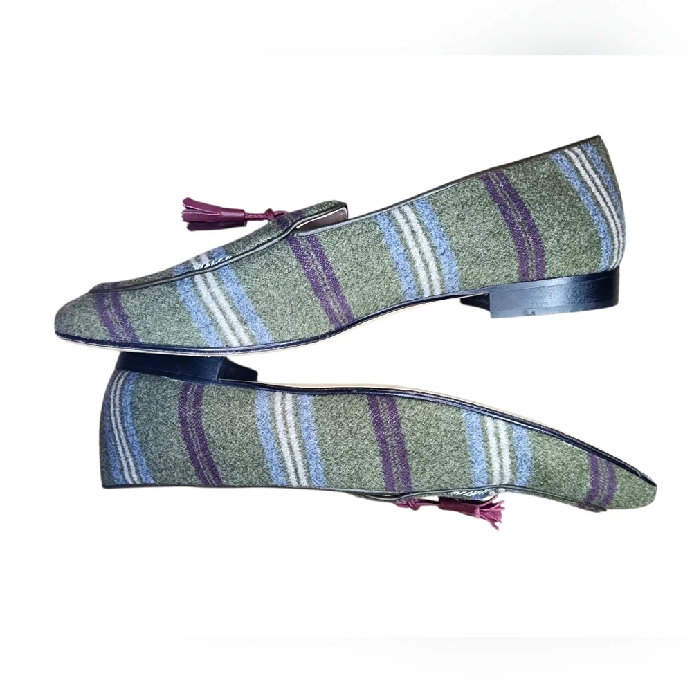 ​Diane B. Milano Italian Wool Striped Tassel Loafers - Green/Multi - Size 40